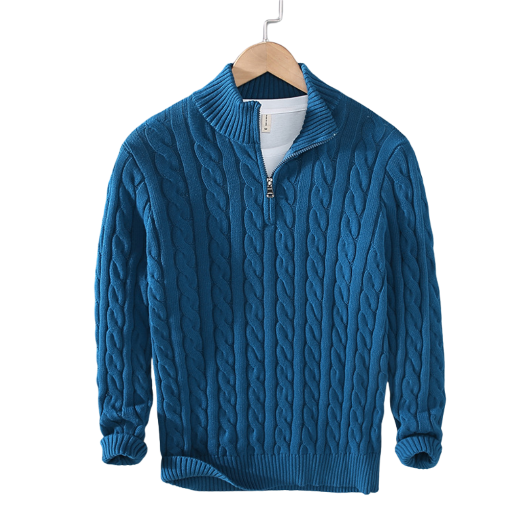 Image of Wayne | Men's Quarter Zip Cable Knit Sweater
