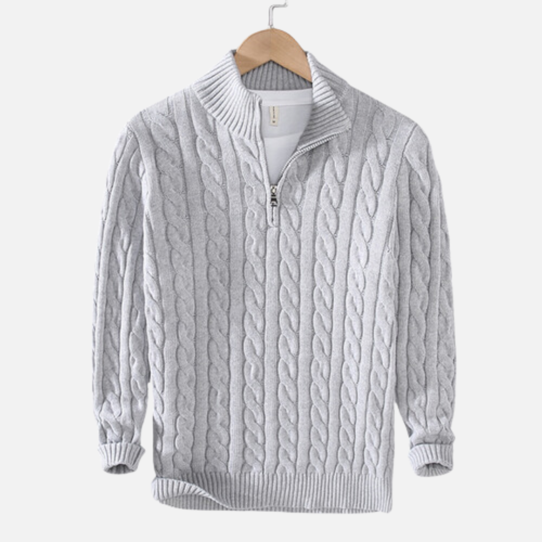 Image of Wayne | Men's Quarter Zip Cable Knit Sweater
