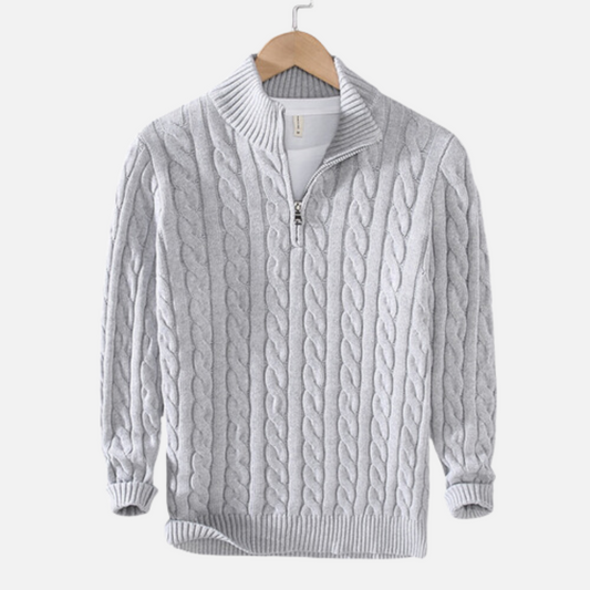 Image of Wayne | Men's Quarter Zip Cable Knit Sweater