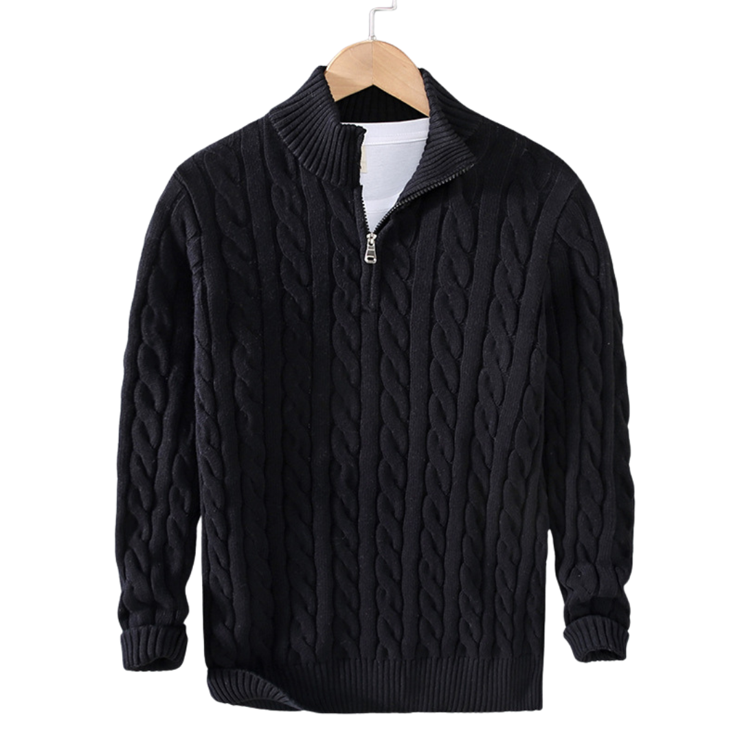 Image of Wayne | Men's Quarter Zip Cable Knit Sweater