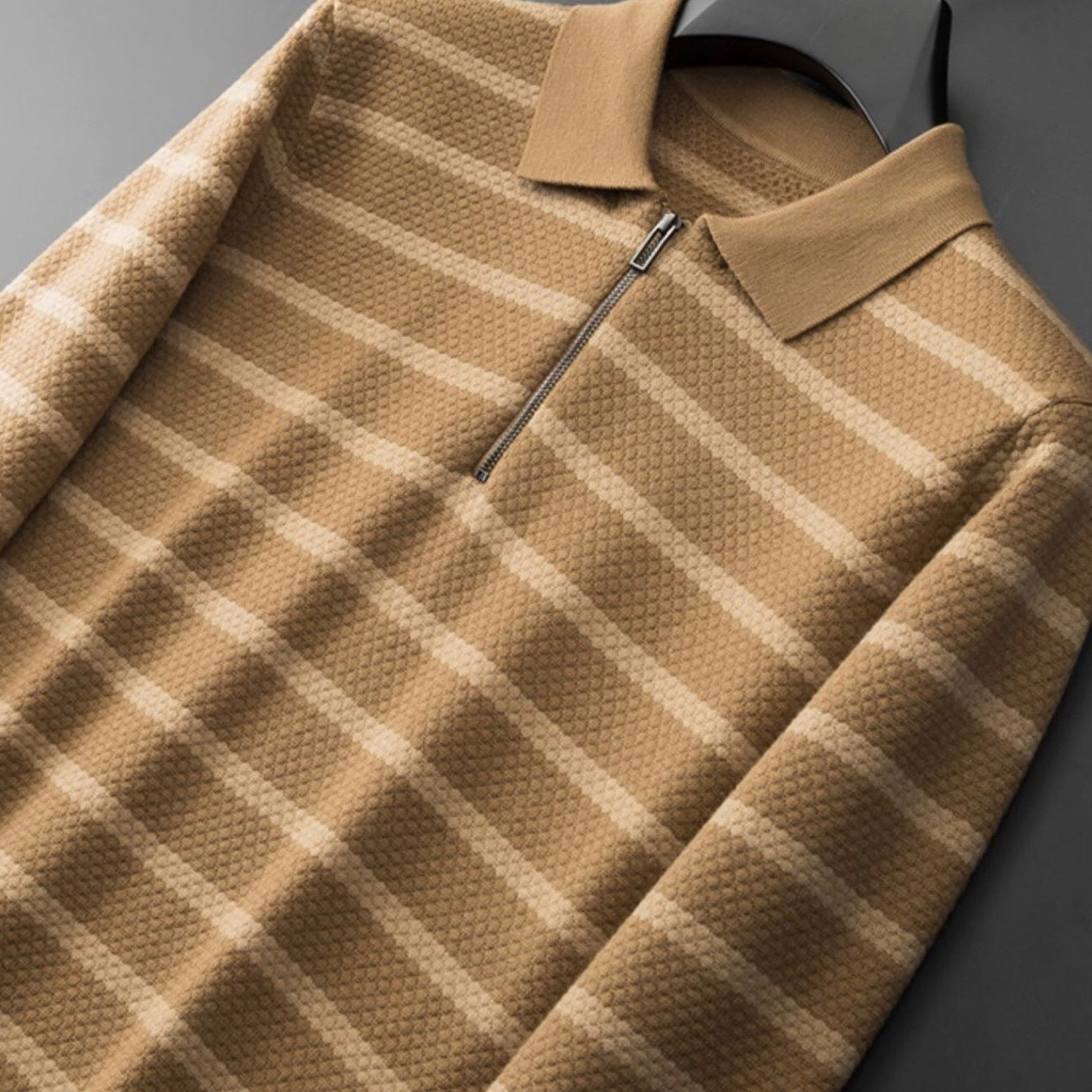 Image of Wes | Men's Zipper Striped Polo Shirt