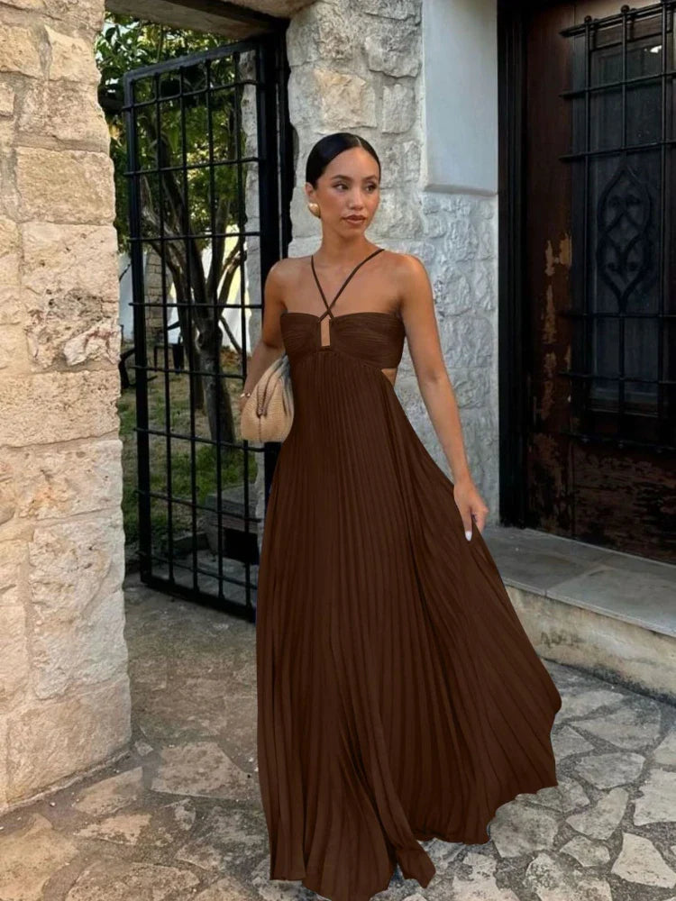 Image of Whitney | Women's Strappy Pleated Maxi Dress