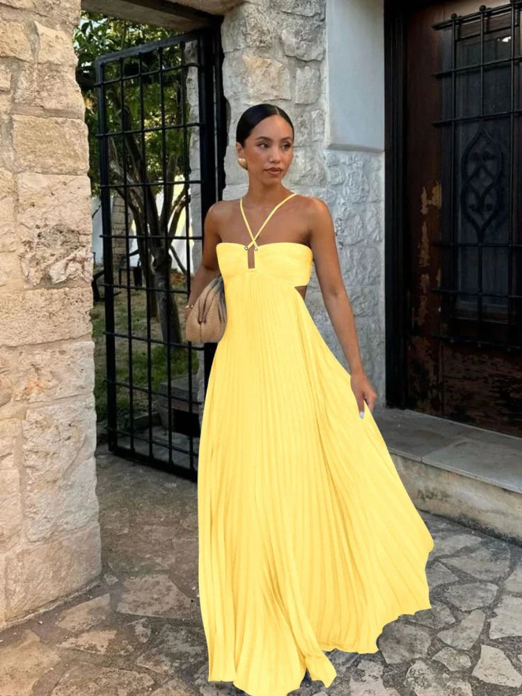 Image of Whitney | Women's Strappy Pleated Maxi Dress