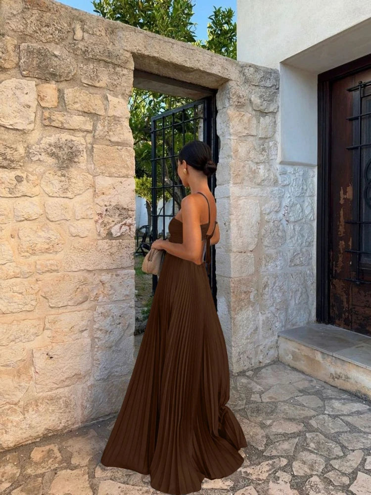 Image of Whitney | Women's Strappy Pleated Maxi Dress