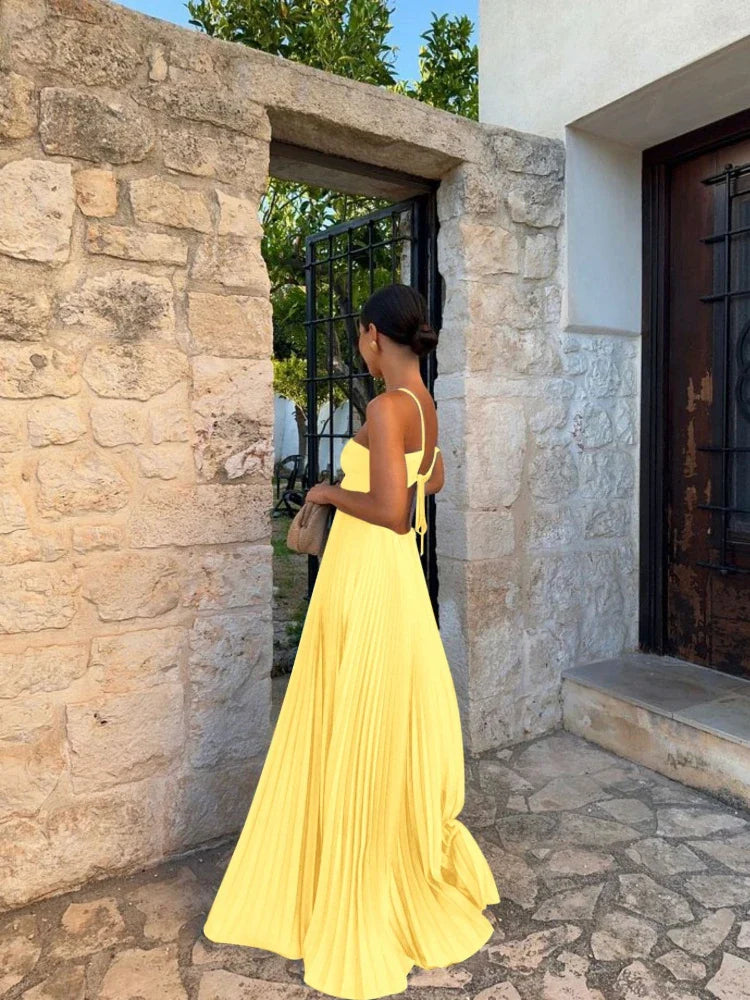 Image of Whitney | Women's Strappy Pleated Maxi Dress