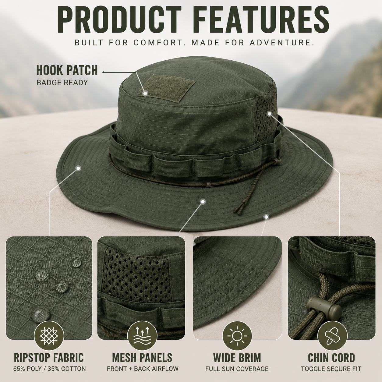 Wide-Brim Tactical Camouflage Bucket Hat