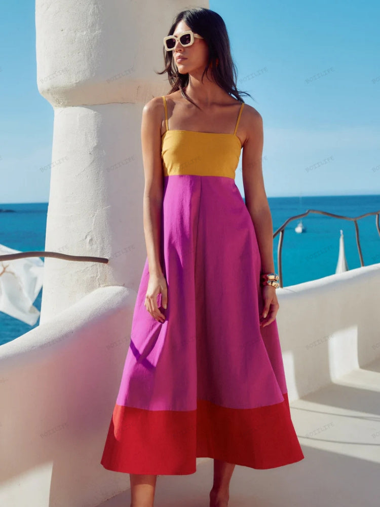 Image of Winnie | Women's Spaghetti Strap A-Line Midi Dress