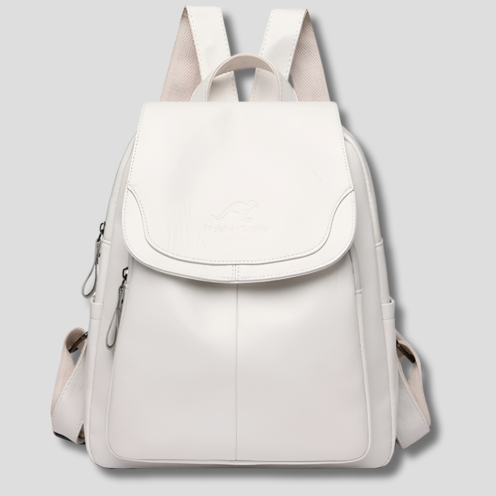 Women's Anti-Theft Leather Backpack with Embossed Detail