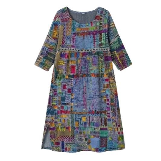 Women's Artisan Print Midi Dress with Pockets