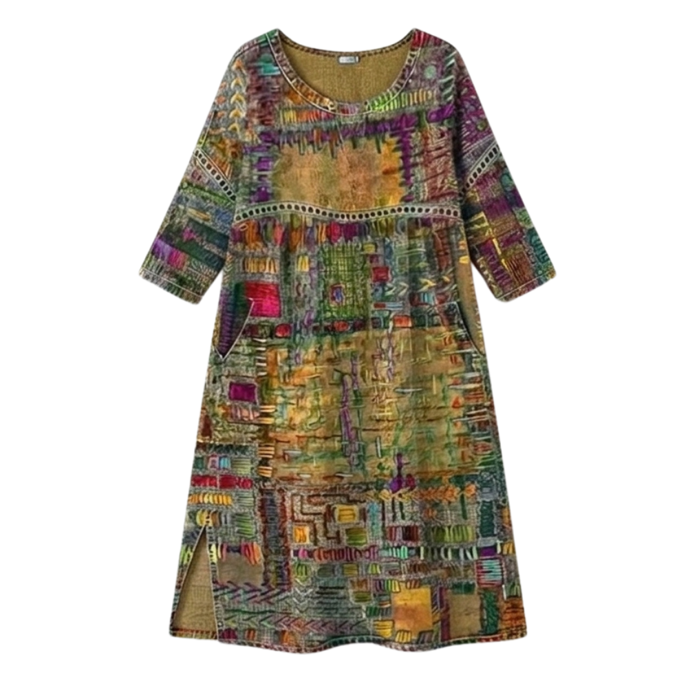 Women's Artisan Print Midi Dress with Pockets