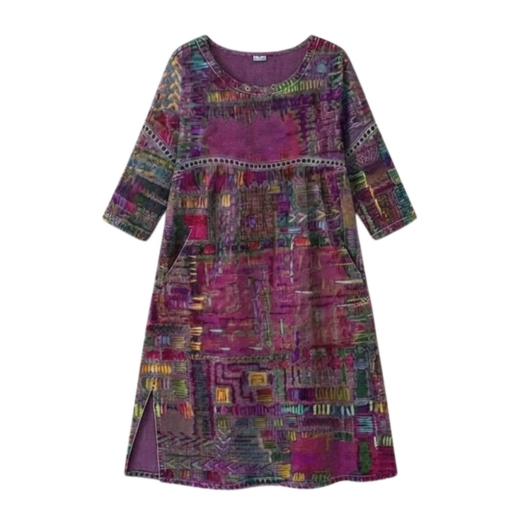 Women's Artisan Print Midi Dress with Pockets