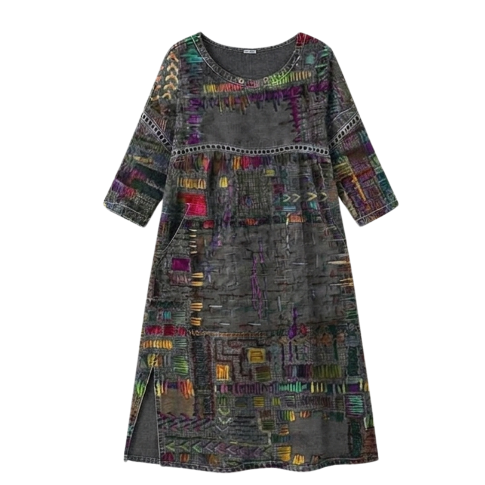 Women's Artisan Print Midi Dress with Pockets
