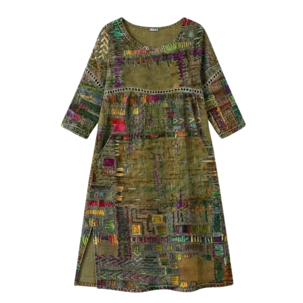 Women's Artisan Print Midi Dress with Pockets