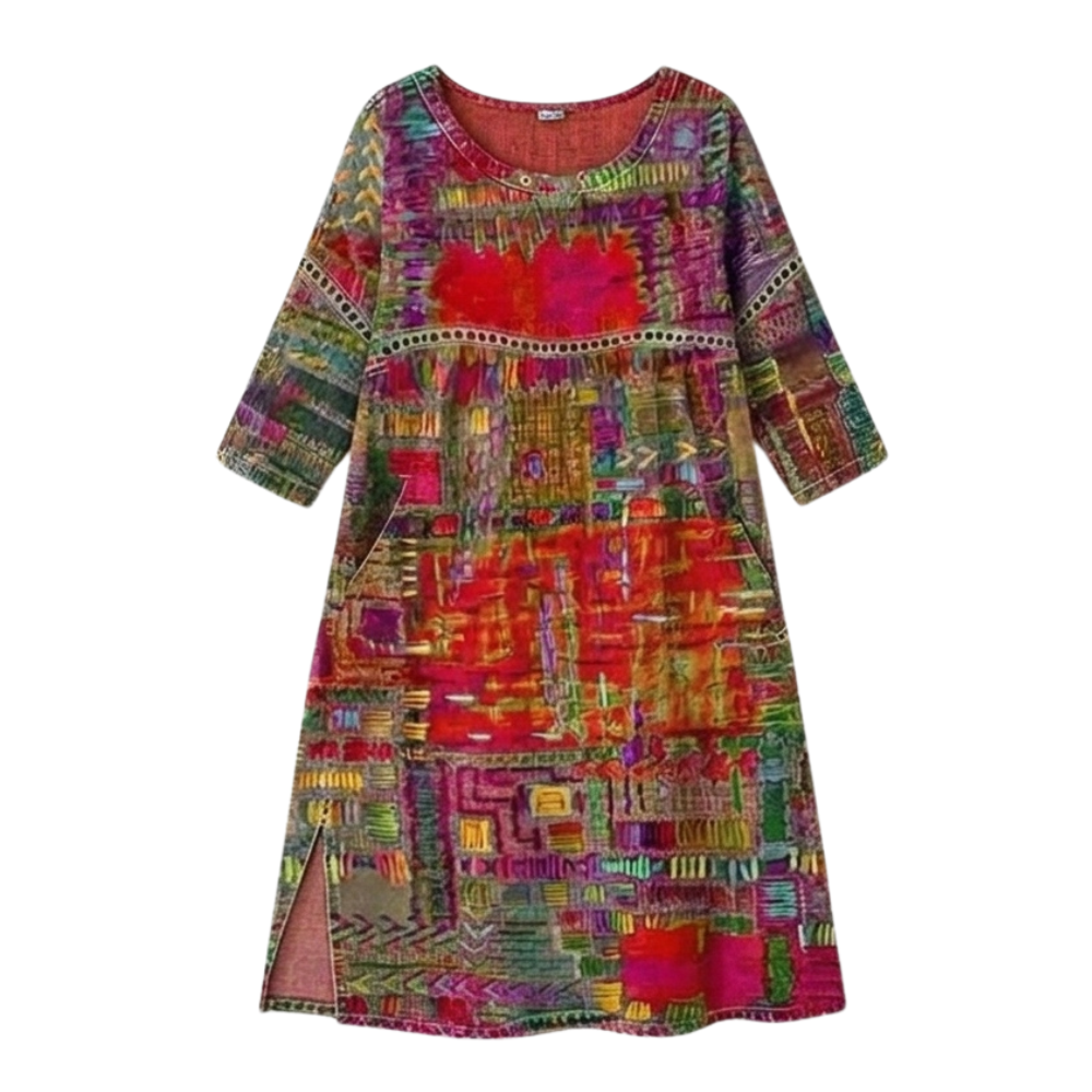 Women's Artisan Print Midi Dress with Pockets