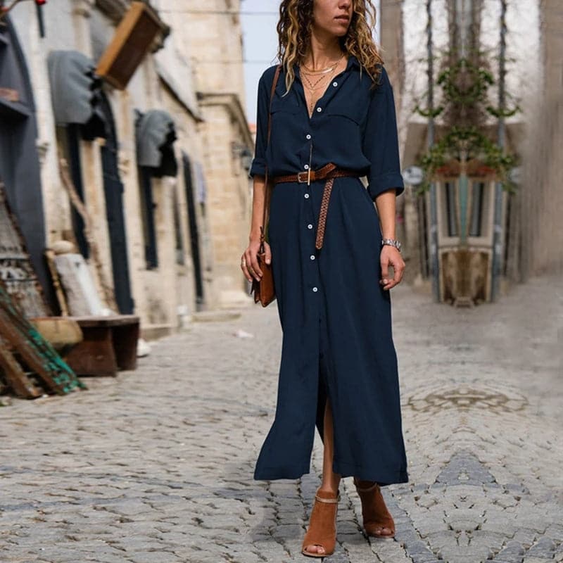 Women's Belted Shirt Midi Dress
