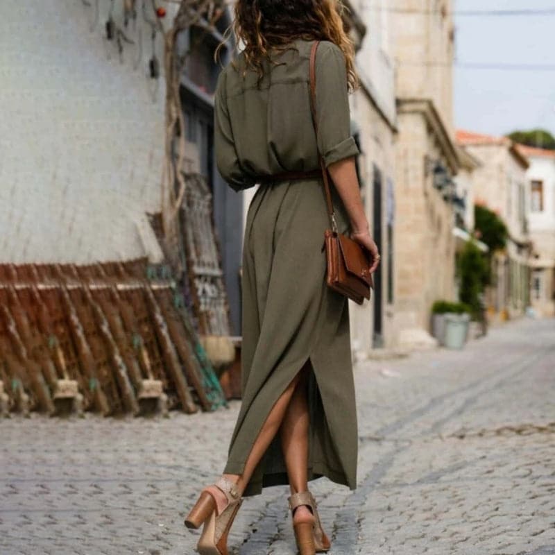Women's Belted Shirt Midi Dress
