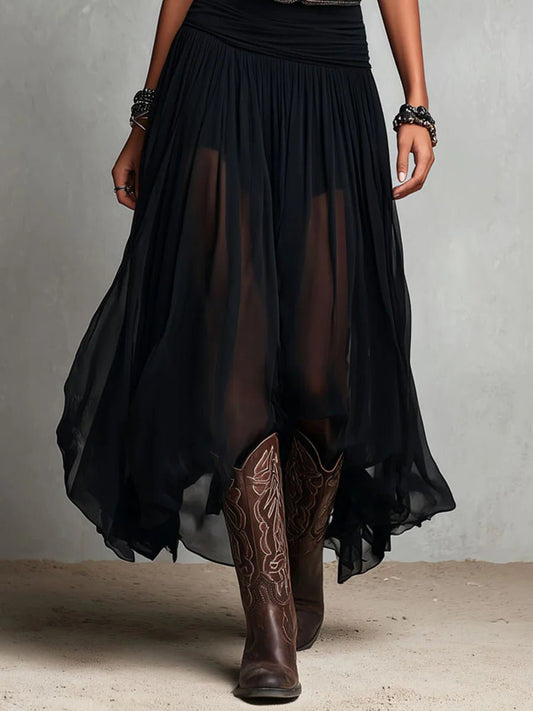 Women's Boho V-Neck Sleeveless Sheer Tulle Maxi Dress