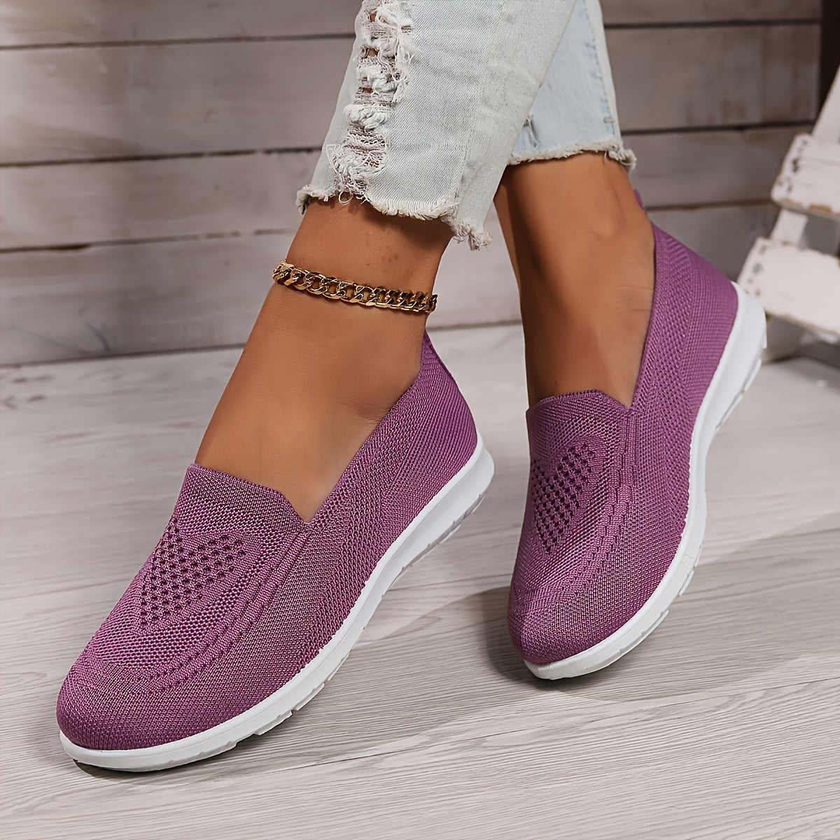 Women's Breathable Knit Slip-On Walking Shoes