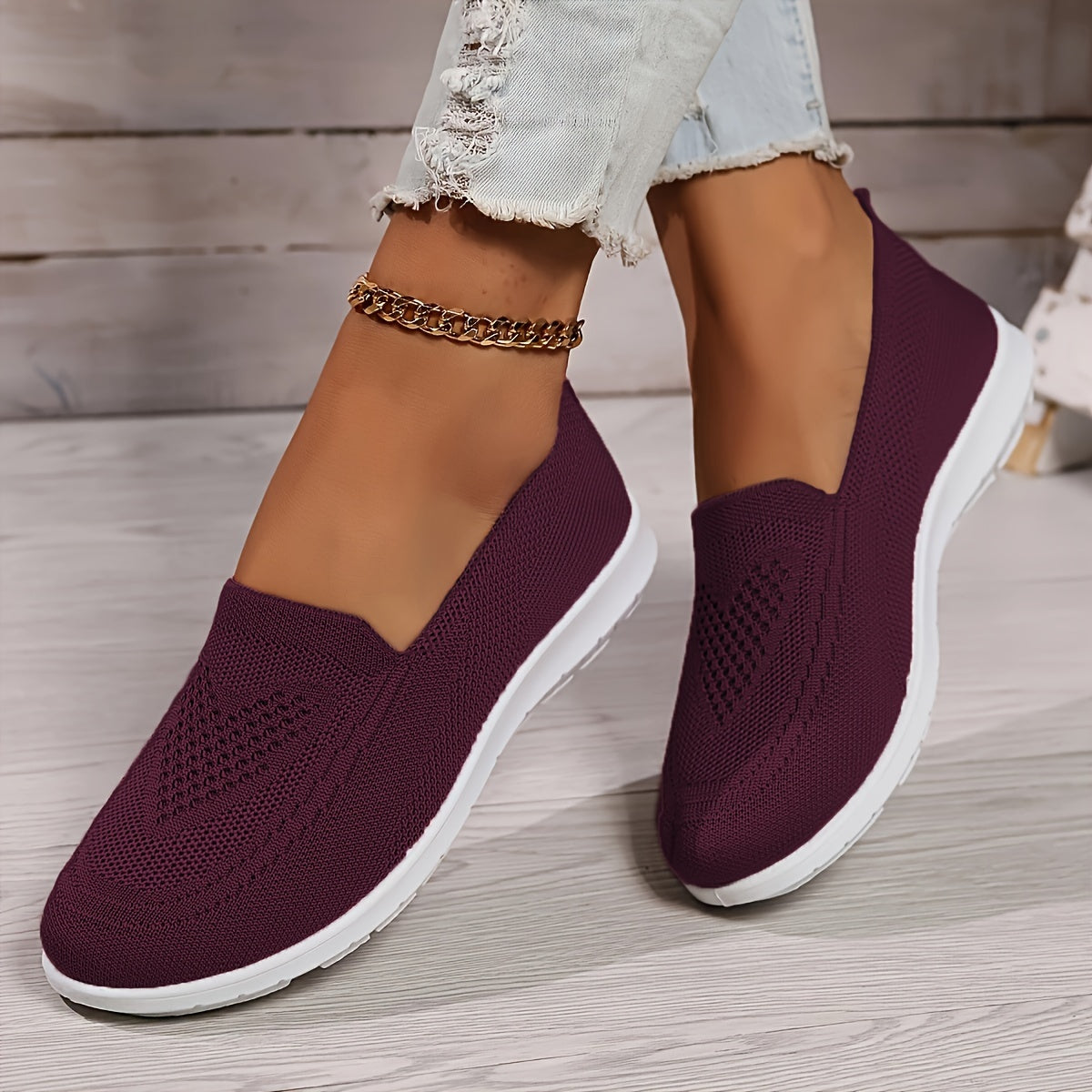 Women's Breathable Knit Slip-On Walking Shoes