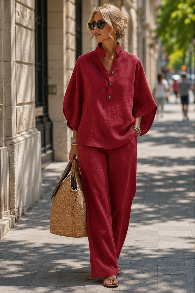 Women's Breezy Two-Piece Set with Wide-Leg Pants