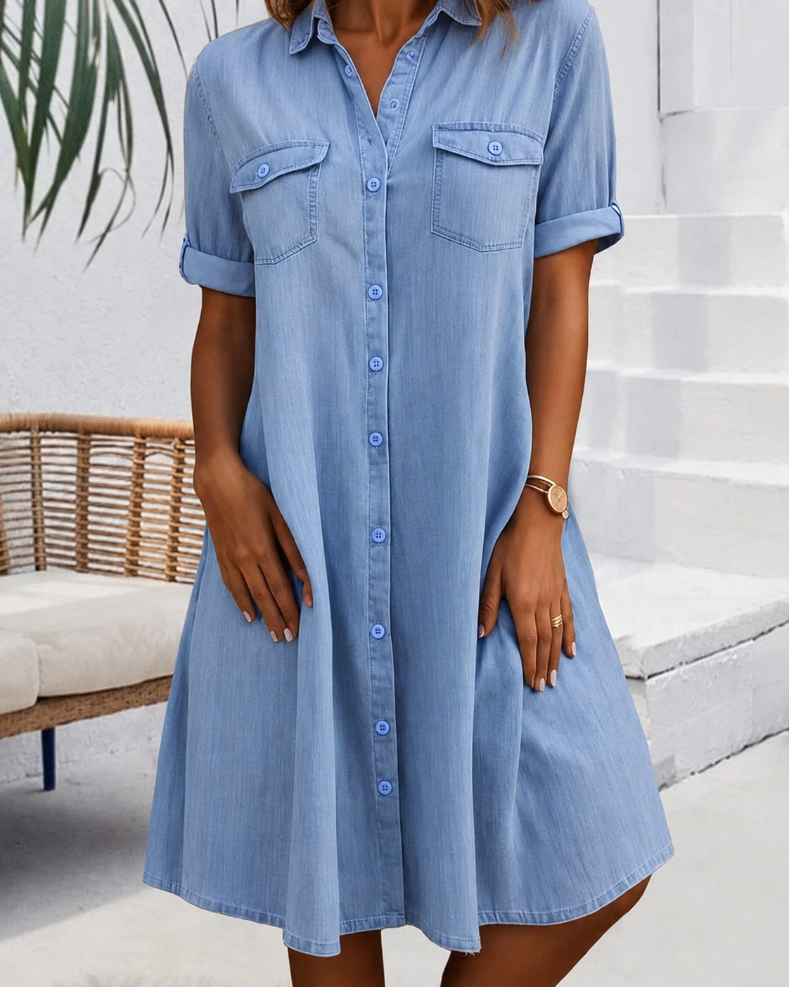 Women's Button-Through Denim Shirt Dress