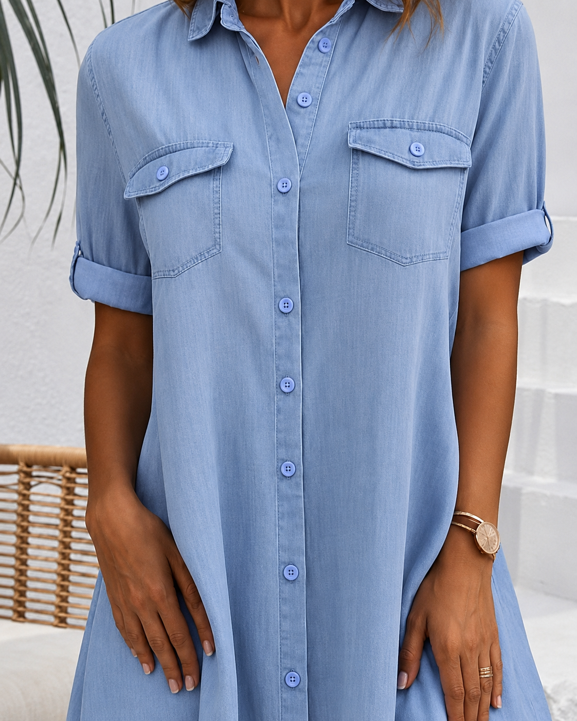 Women's Button-Through Denim Shirt Dress