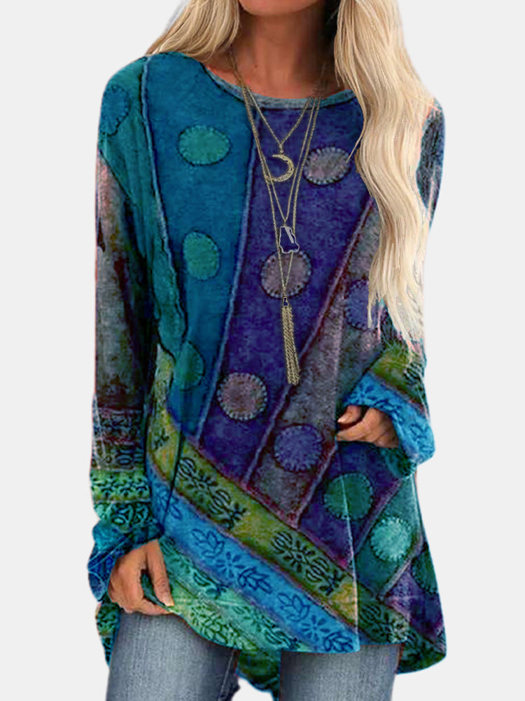 Women's Casual Long-Sleeve Colorful Pattern Top