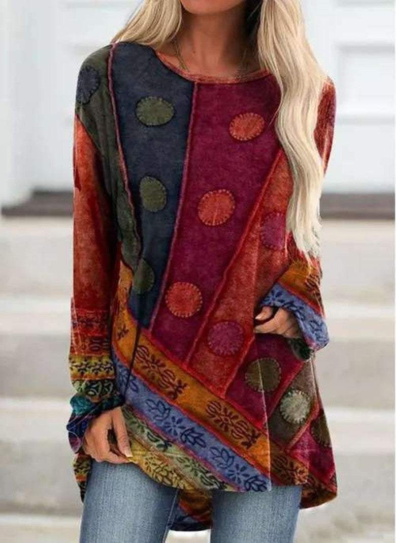 Women's Casual Long-Sleeve Colorful Pattern Top