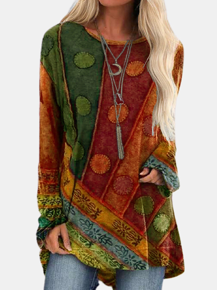 Women's Casual Long-Sleeve Colorful Pattern Top