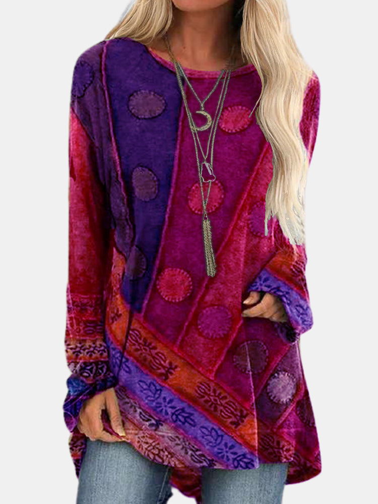 Women's Casual Long-Sleeve Colorful Pattern Top