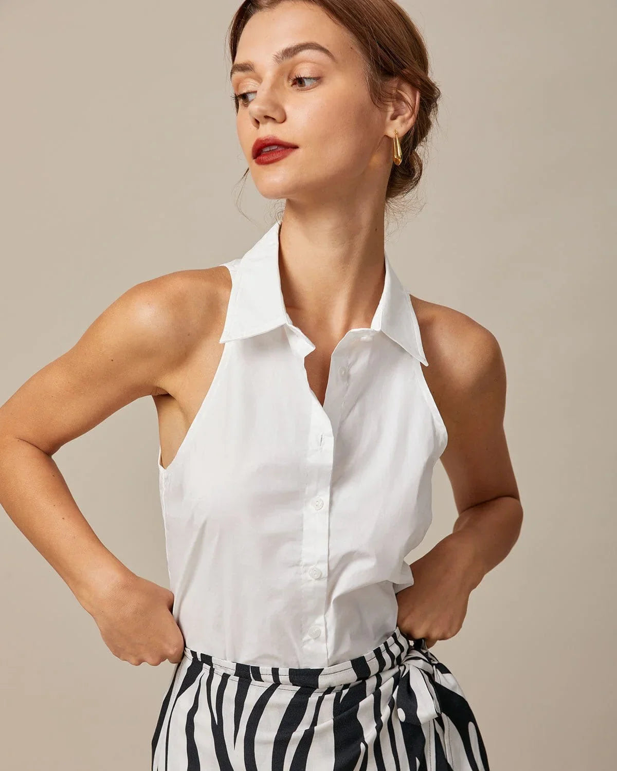 Women's Collared Sleeveless Halter Shirt