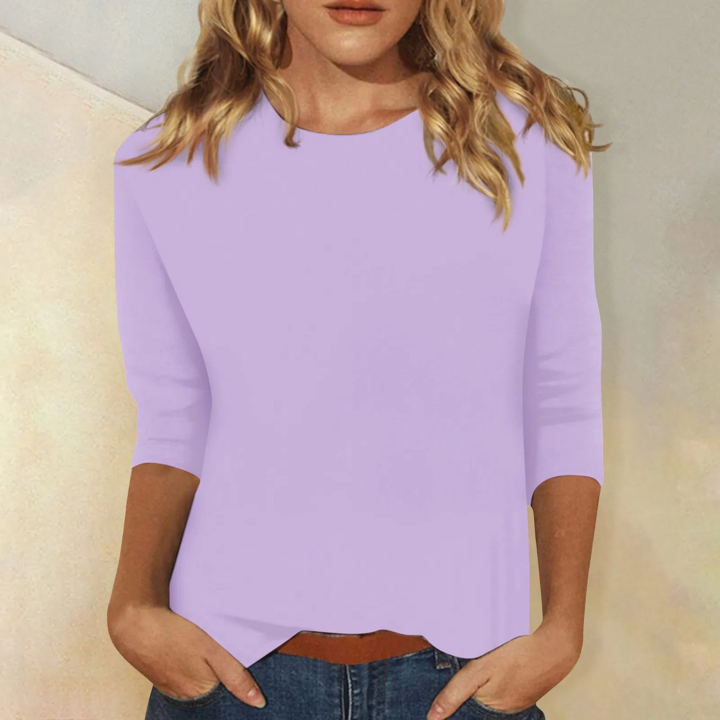 Women's Comfortable 3/4 Sleeve Round Neck Top