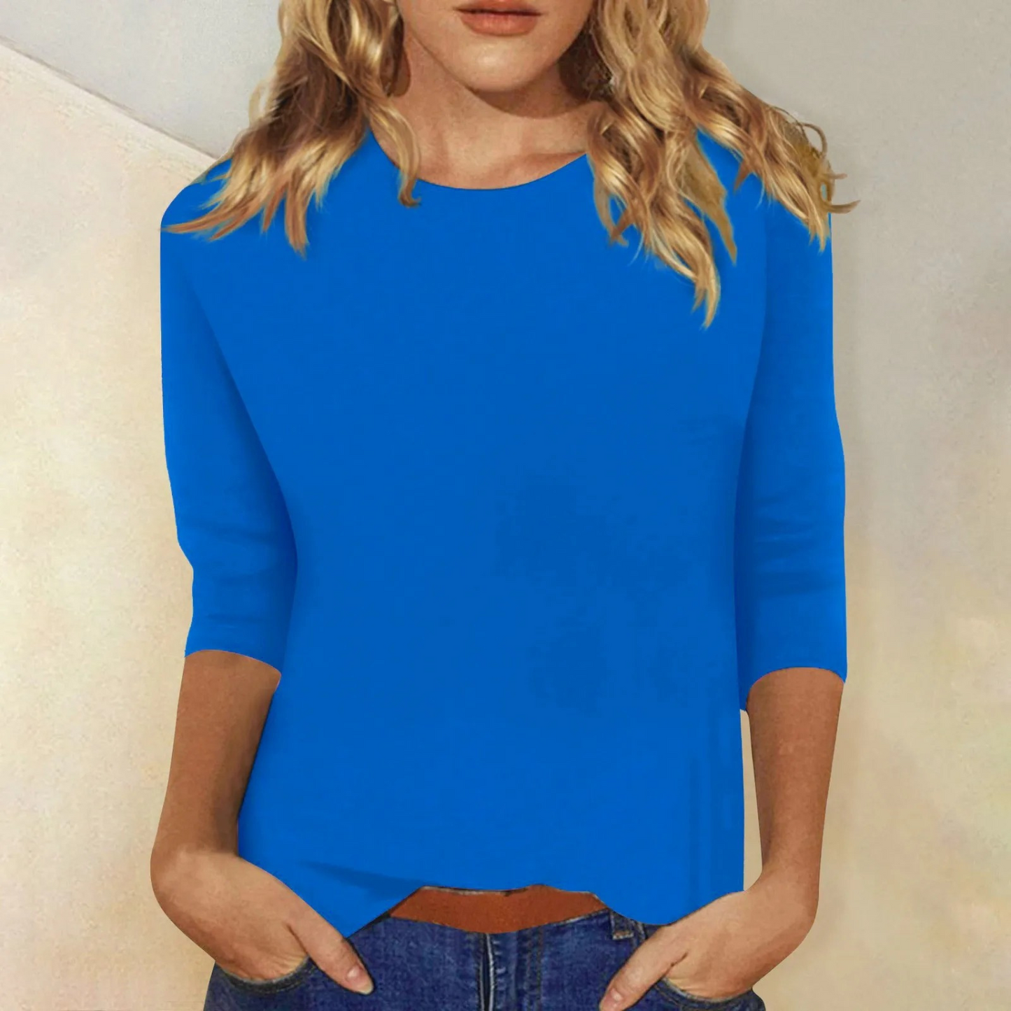 Women's Comfortable 3/4 Sleeve Round Neck Top