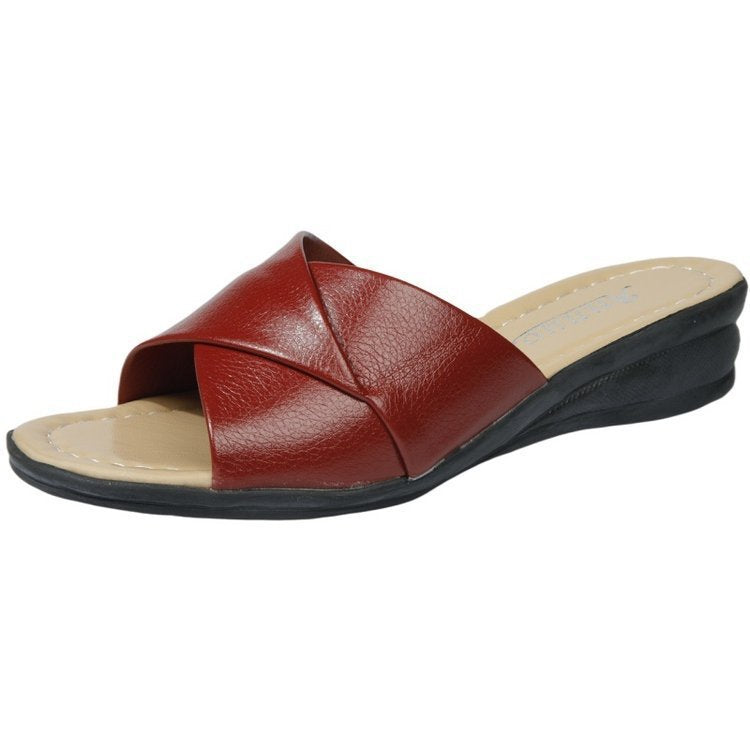 Women's Comfortable Slide Sandals with Crossed Straps and Lightweight Wedge Heel