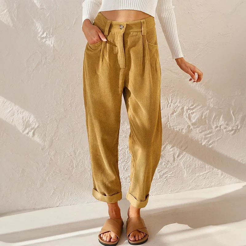 Women's Corduroy Trousers – Comfortable High-Waisted Wide-Leg Pants with a Casual Look