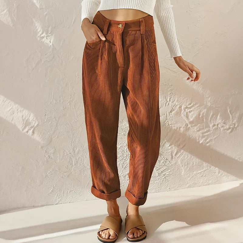 Women's Corduroy Trousers – Comfortable High-Waisted Wide-Leg Pants with a Casual Look