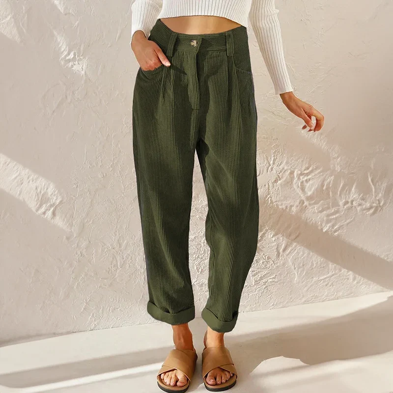 Women's Corduroy Trousers – Comfortable High-Waisted Wide-Leg Pants with a Casual Look
