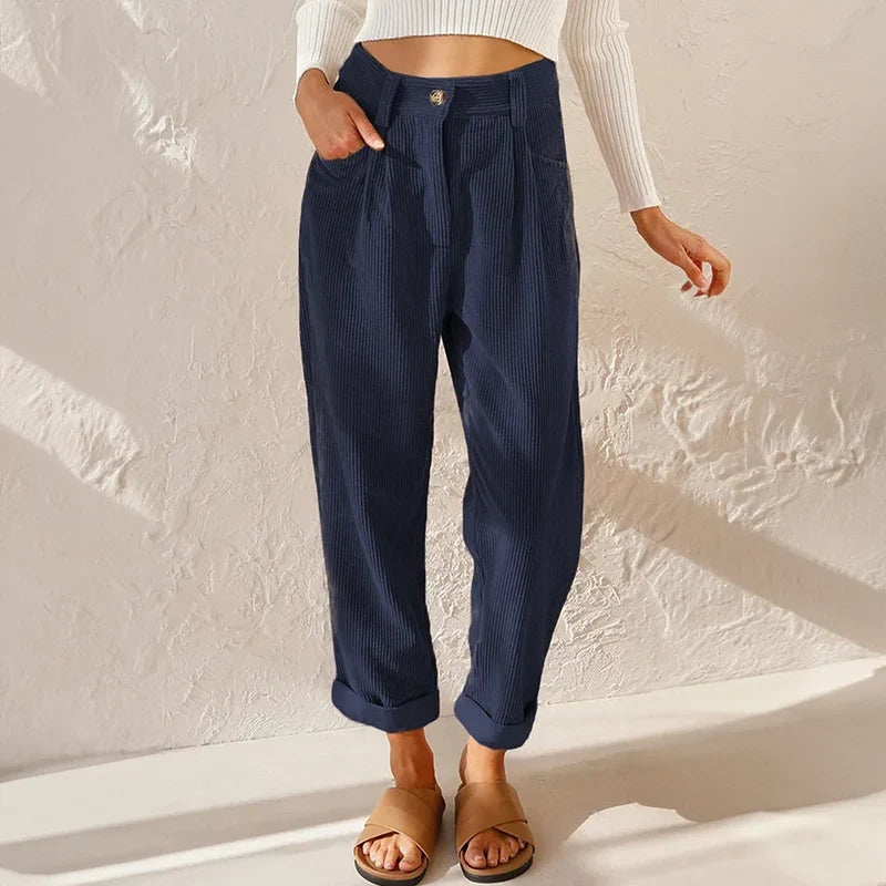 Women's Corduroy Trousers – Comfortable High-Waisted Wide-Leg Pants with a Casual Look