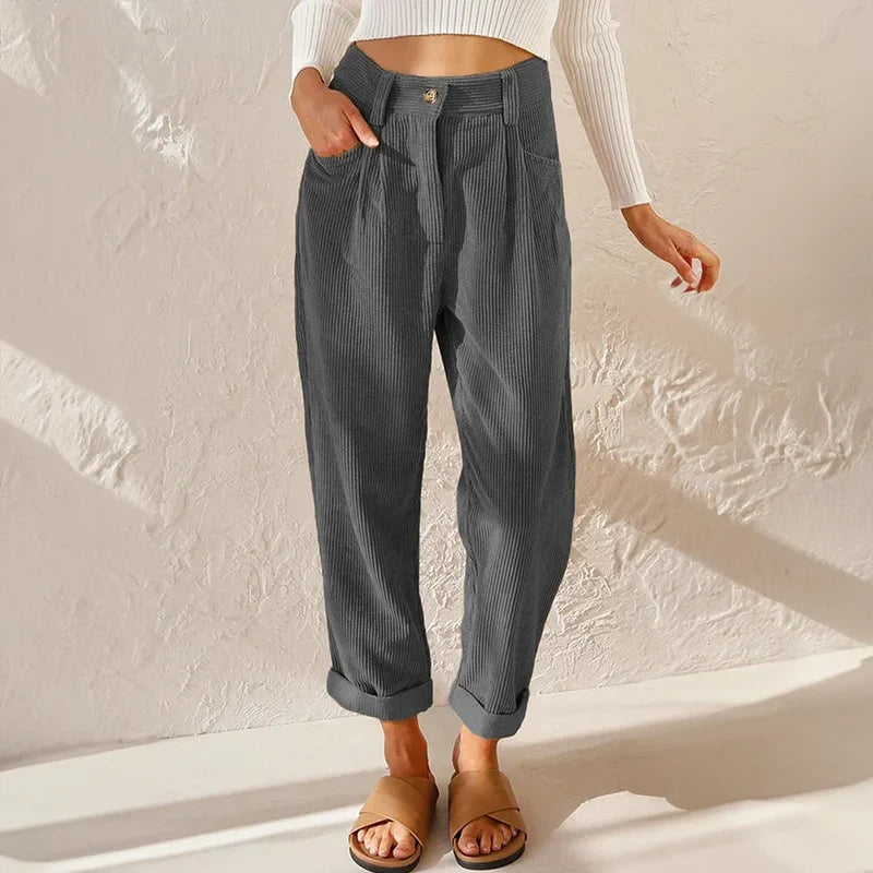 Women's Corduroy Trousers – Comfortable High-Waisted Wide-Leg Pants with a Casual Look