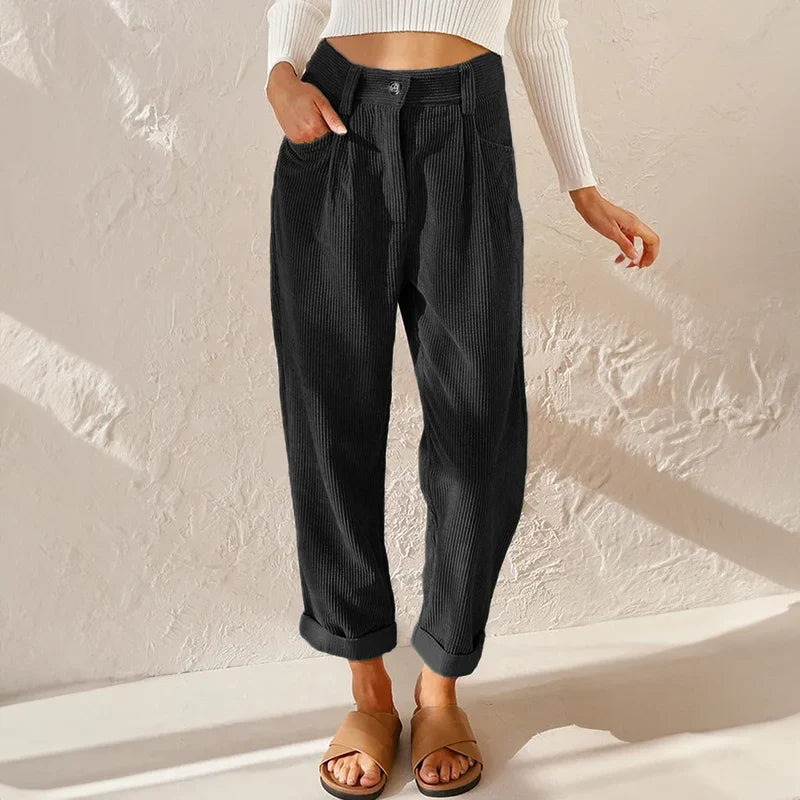 Women's Corduroy Trousers – Comfortable High-Waisted Wide-Leg Pants with a Casual Look