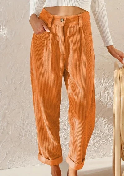 Women's Corduroy Trousers – Comfortable High-Waisted Wide-Leg Pants with a Casual Look