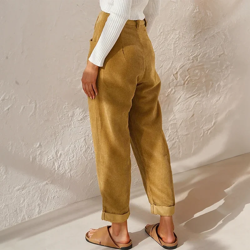 Women's Corduroy Trousers – Comfortable High-Waisted Wide-Leg Pants with a Casual Look