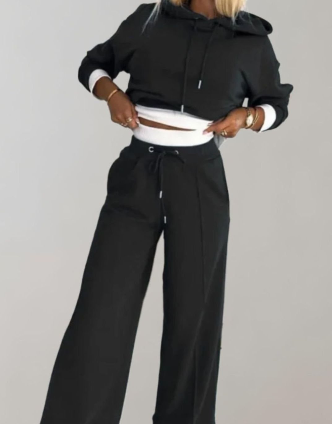 Women's Cropped Hoodie and Wide-Leg Drawstring Trackpants Set