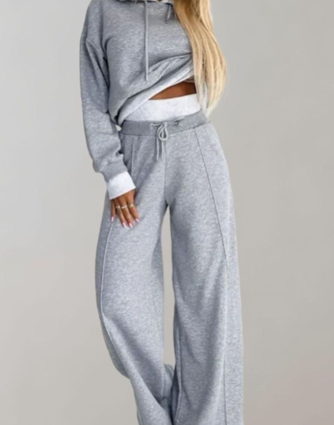 Women's Cropped Hoodie and Wide-Leg Drawstring Trackpants Set