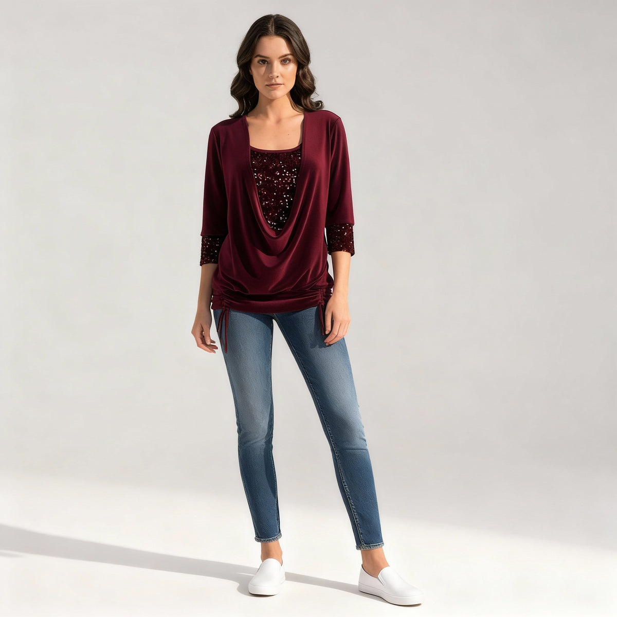 Women's Elegant Figure-Flattering Sequin Long-Sleeve Blouse