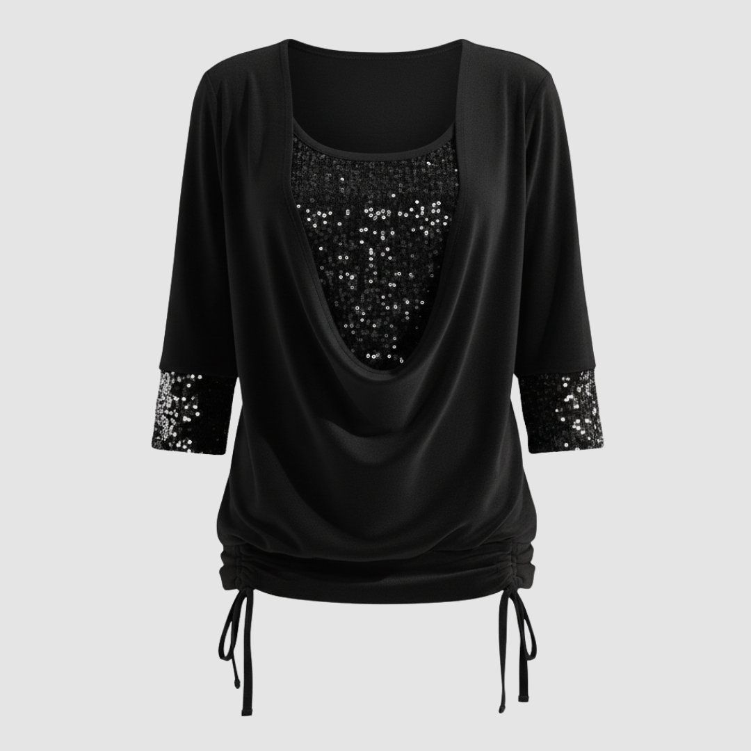 Women's Elegant Figure-Flattering Sequin Long-Sleeve Blouse