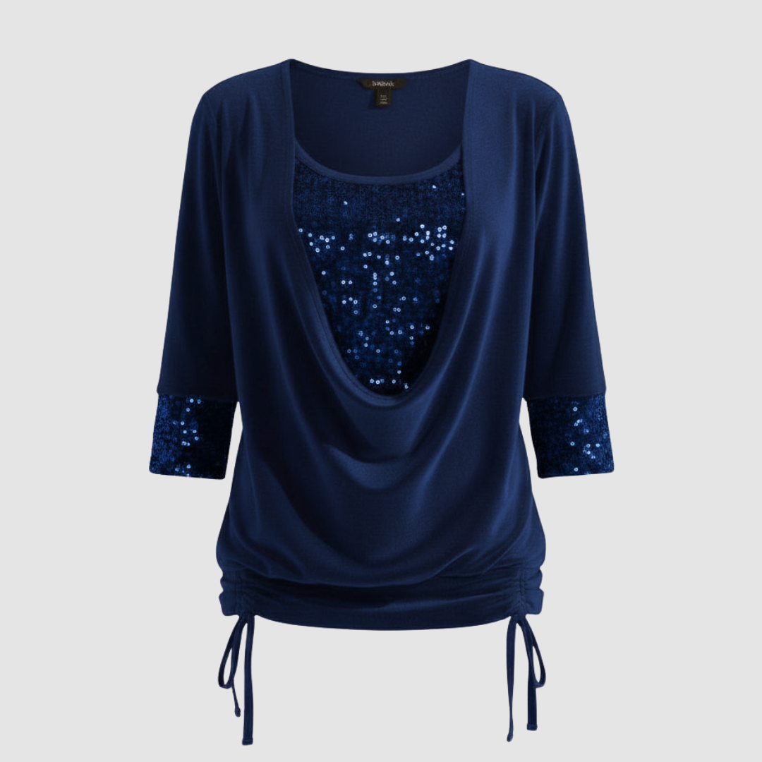 Women's Elegant Figure-Flattering Sequin Long-Sleeve Blouse