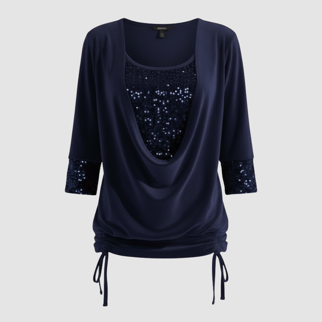 Women's Elegant Figure-Flattering Sequin Long-Sleeve Blouse