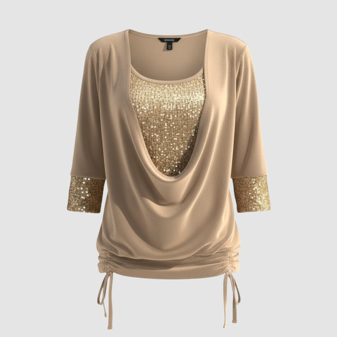 Women's Elegant Figure-Flattering Sequin Long-Sleeve Blouse