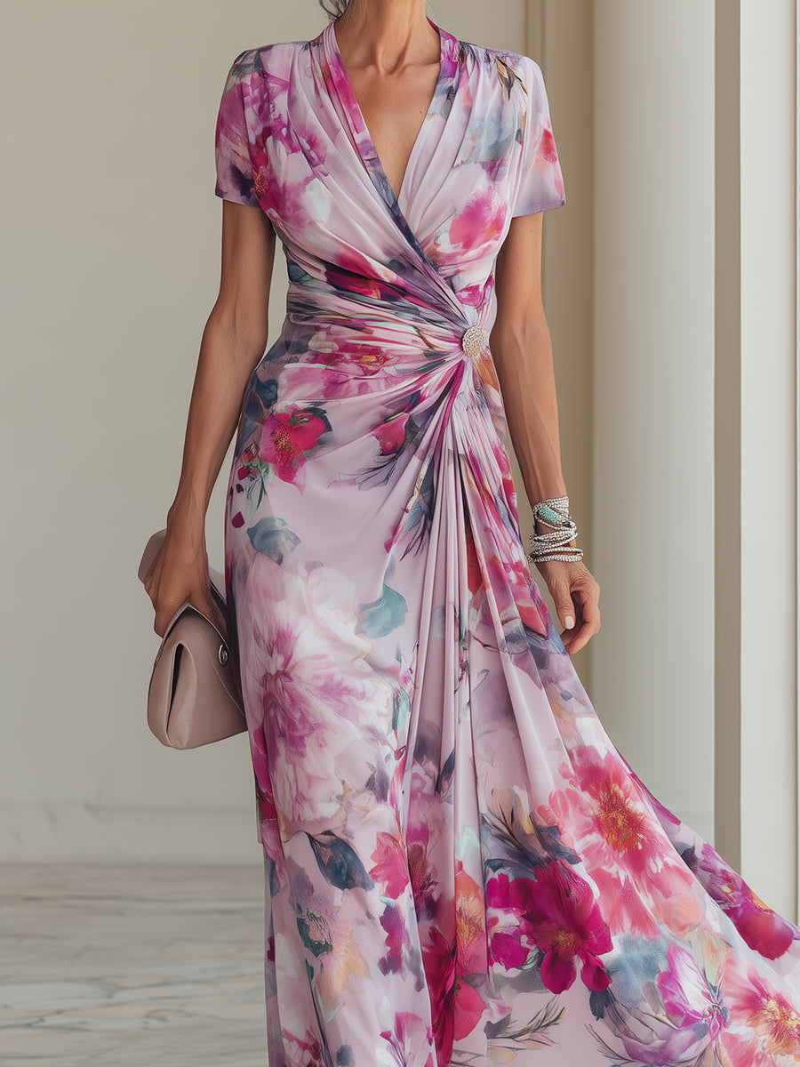 Women's Elegant Floral Wrap Maxi Dress for Special Occasions